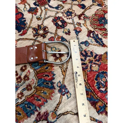 barney's new york Brown Leather Wide Belt Italy Made Brass Ring Buckle 1106/75