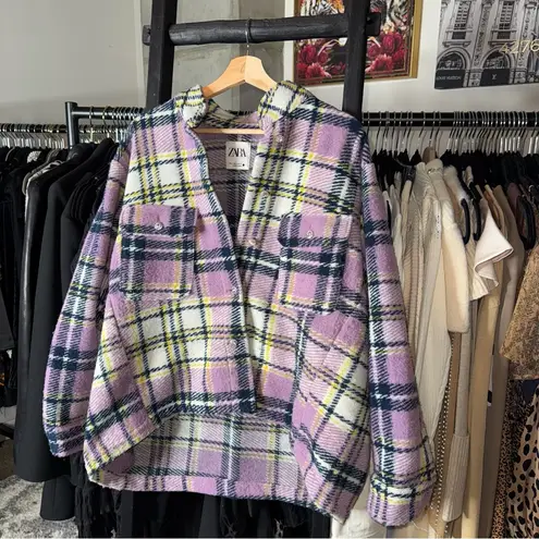 ZARA  Lilac Plaid Bouclé Overshirt Jacket