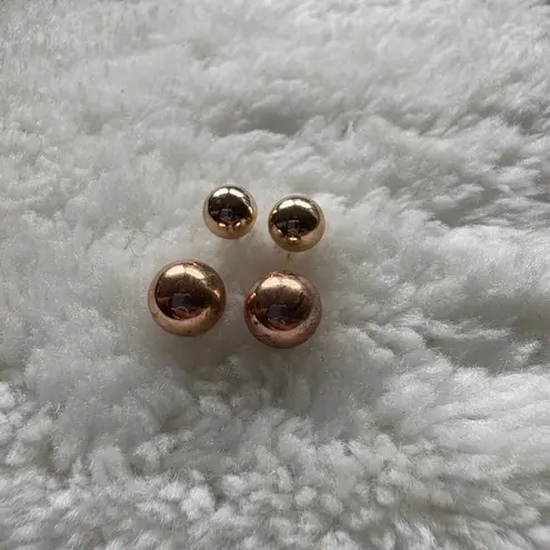 Pair of Rose Gold and Gold Ball Stud Earrings Minimalist Modern Chic