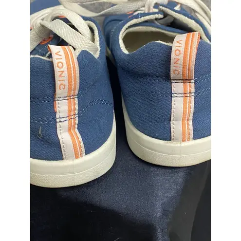 Vionic Beach Stinson Blue Canvas Sneakers Women's 8 Arch Support Comfort Coastal