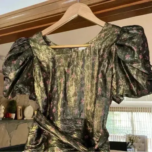 Love Shack Fancy  Black And Gold Metallic Mercy Mini Dress in Midnight Vine