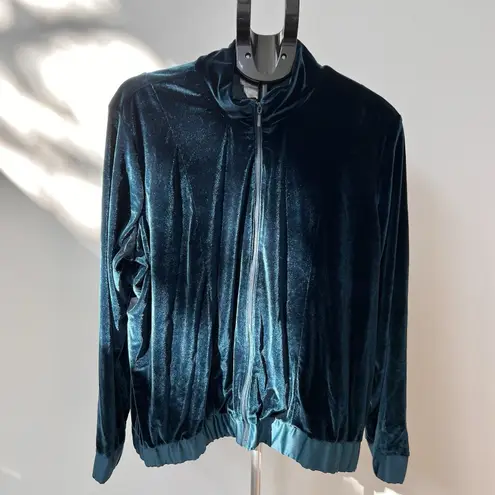 Coldwater Creek  Women’s Green Velour Full Zip Sweater Size 1X Emerald Teal EUC