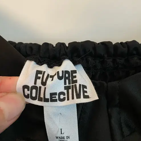 Future Collective Strappy Satin Black Midi Dress Large Cocktail Formal Chic Glam