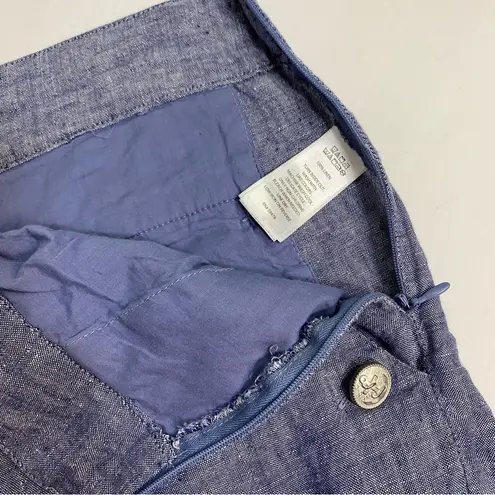 British Khaki Shorts Linen Blue Sailor Nautical Style Pockets Size 4 Flat Front