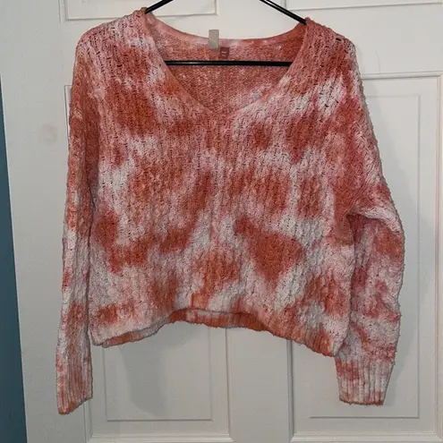 Anthropologie Pilcro Honeycomb Knit Tie Dye Cropped V-Neck Sweater size XXS