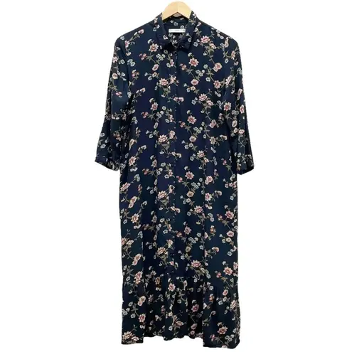 Only Pigalle Lotus Midi Shirt Dress Midnight Navy & Pink Womens EU 36 | US Small