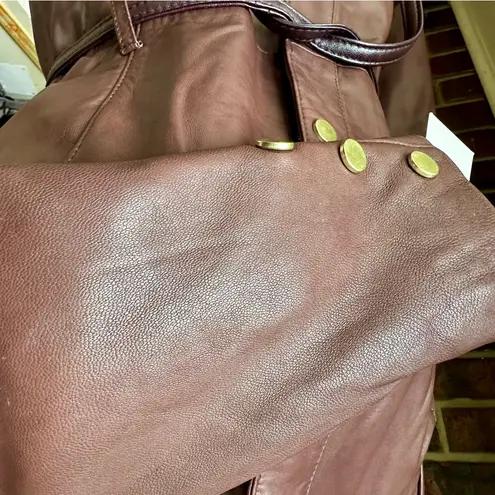 Bernardo Rich Brown Leather Jacket with Belt Gold Hardware Boho Chic Edgy Moto - Image 7