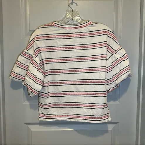 Code x Mode White/Red/Blue Striped Puff Sleeve Top size S