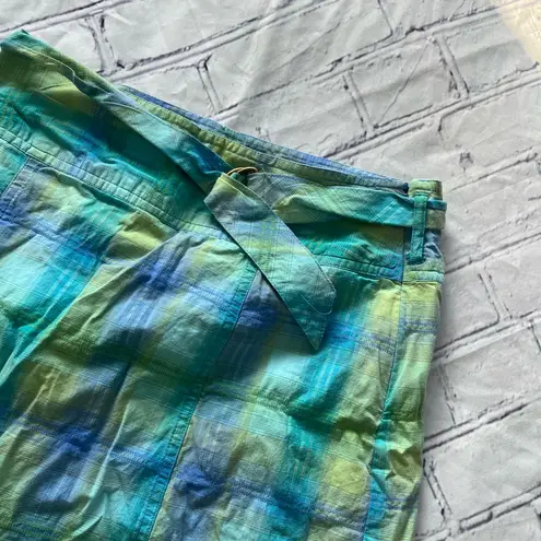 White Stag Turquoise Cool-Tone Plaid A-Line Wrap Mini Skirt Women’s Size 6 Y2K