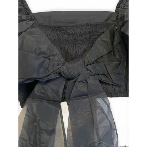 Cleobella Josie Crop Puff Sleeve Blouse Women Size Small Black Bow Smocked NEW