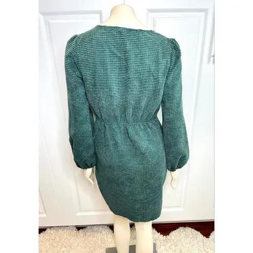 Simplee Apparel Simplee Green Faux Wrap Corduroy Dress with Side Tie Medium
