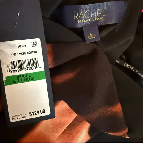 RACHEL Rachel Roy Alessia Contrast Scuba Crepe Dress Leopard Smoke Sz L Black Size L