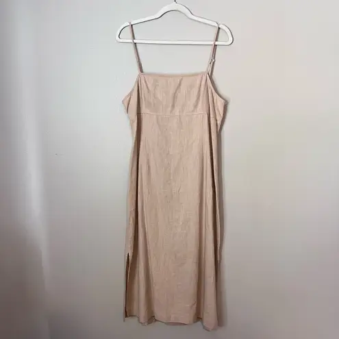 LPA Janina Side Slit Open Back Square Neck Midi Dress Sand Beige XL