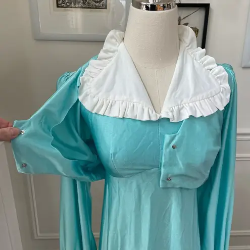 Vintage 60s 70s Turquoise Carol Gowns by Mr Walter 2pc Gown Long Halter Dress XS Blue