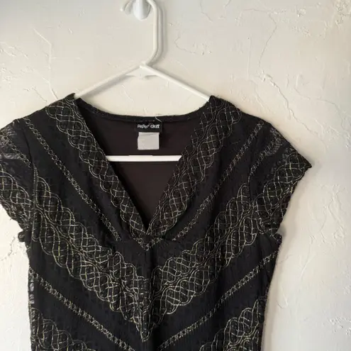 Paper Dolls Paper Doll Black Lace Gold Y2k V Neck Cap Slv Top Office Siren Going out Grunge