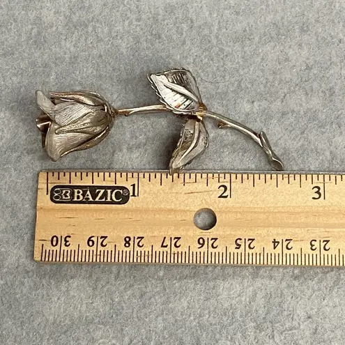 Vintage Signed Giovanni Silver Tone Rose Flower Brooch Floral Old Money Tarnish
