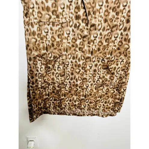 VICTOR ALFARO Brown Animal Print Sleeveless Front Hidden Button Placket Top L Size L