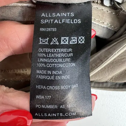 ALLSAINTS Spitalfields Hera Crossbody Bag Leather Distressed Gray Adjustable