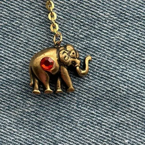 Vintage ‘90’s Elephant And Baby Gold Brooch With Stones