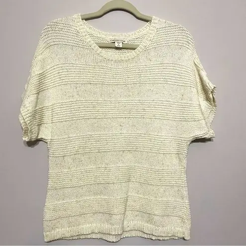 Coldwater Creek  Cotton Blend Short Sleeve Boho Chunky Knit Cream Sweater Medium