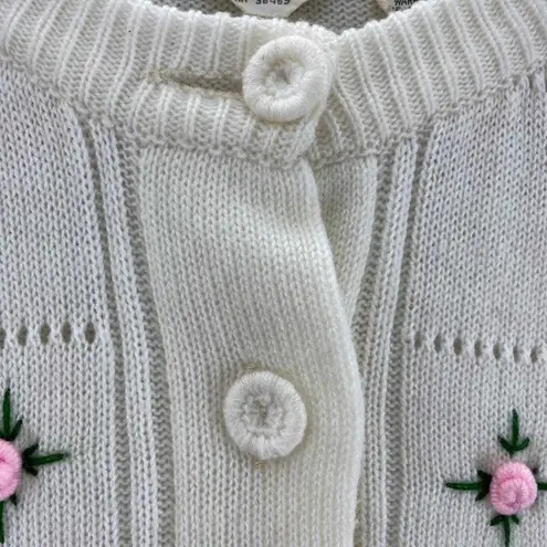 Miss Holly Vintage 70s Preppy Cottagecore Sweater Large White Cable Knit Flowers