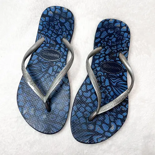 Havaianas Blue & Silver Flip Flops Size 7.5