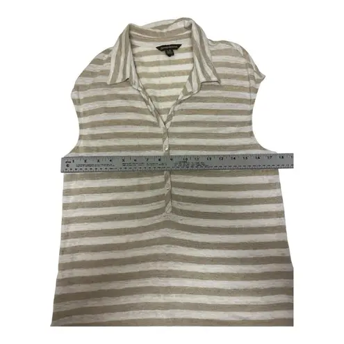 Tommy Bahama  Beige Stripe Linen Cap Sleeve Top Size L