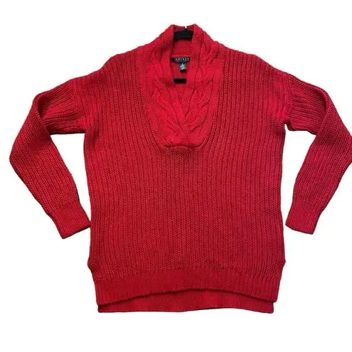 Lauren Ralph Lauren chunky knit red sweater shawl neck small