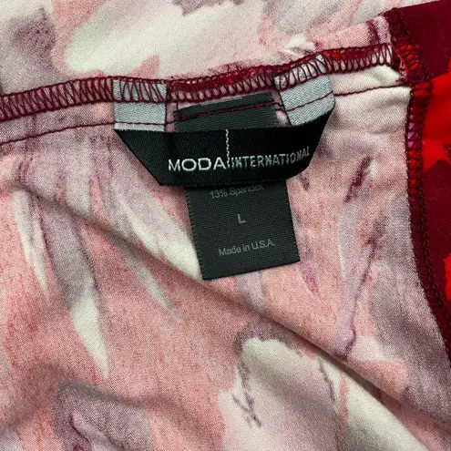 Moda International Vintage Y2K Red Pink Floral Tropical Ruched Keyhole Tank Top