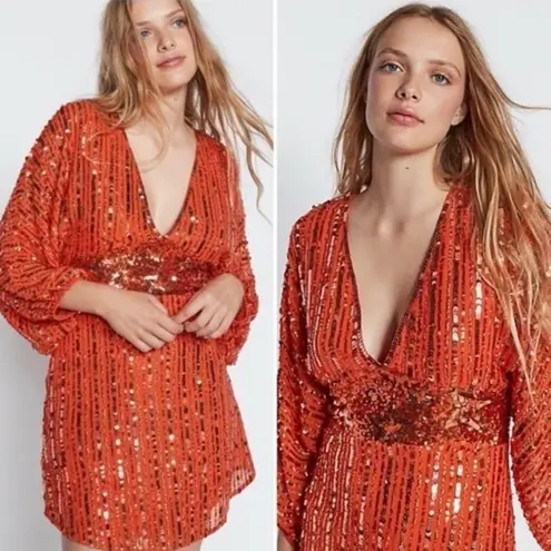 Free People  Celeste Sequin Orange Mini Dress Size L