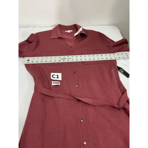 Womans Ny & Co XL Mauve Snap Front Belt Sweater Dress NWT