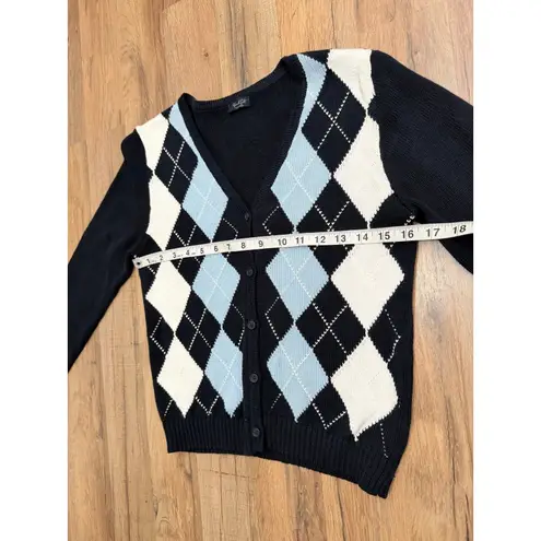John Galt Argyle Cardigan Sweater Navy Blue Light Blue Preppy Women's Small