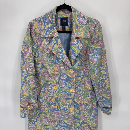 IZOD Flower Power Double Breasted Trench Coat Women S Pastel Polyester Pockets
