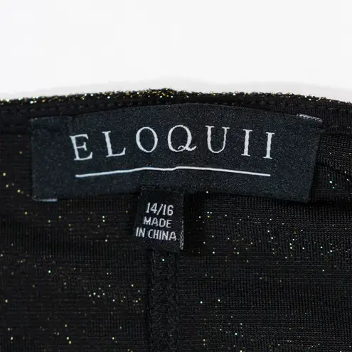 Eloquii Gold Metallic Sparkle Puff Long Sleeve Stretch Scoop Neck Blouse Shirt