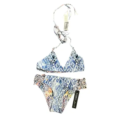 Gypsy 05  Sand Colorful Patterned Reversible Macrame Knotted Bikini Set - Image 7