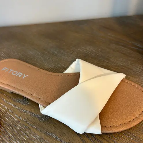 Fitory Women's flat slide sandal white soft leather size 8