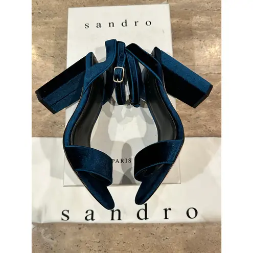Sandro NEW Adrianne Velvet Block Heels In Turquoise size 38
