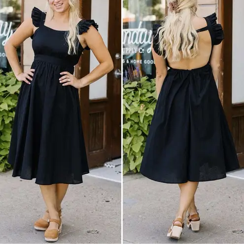 NWT Lumiere Linen Blend Black Ruffled Sleeves Tie