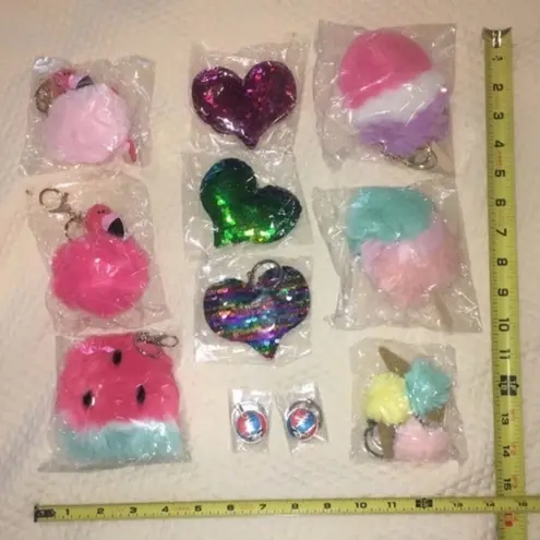 Fuzzy Ice Cream Cone Pom Pom Keychains (Set of 3)