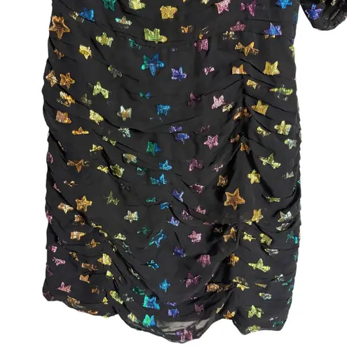 Shoshanna Ronnie Starry Night Black Rainbow Metallic Star One Shoulder Dress 6