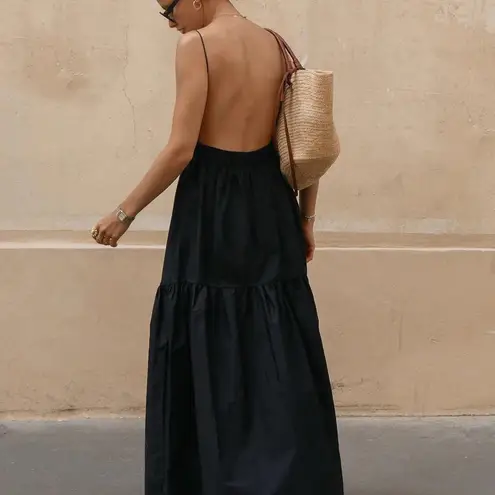 Commense Solid Backless Long Dress size small Black