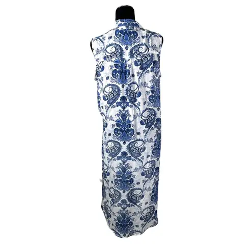 Mechant Boho Bohemian Blue White Topper Sheer Kimono Swim Coverup Size Medium