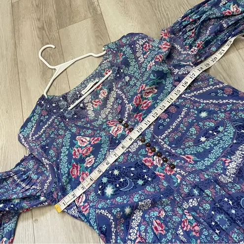 Celestial Floral Dress midi tiered womens Blue Purple (medium) boho chic spell