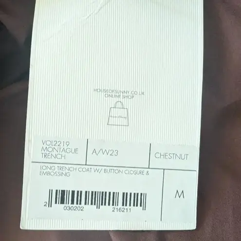 New House of Sunny Chocolate Brown Trench Coat Long Line TikTok Size Medium