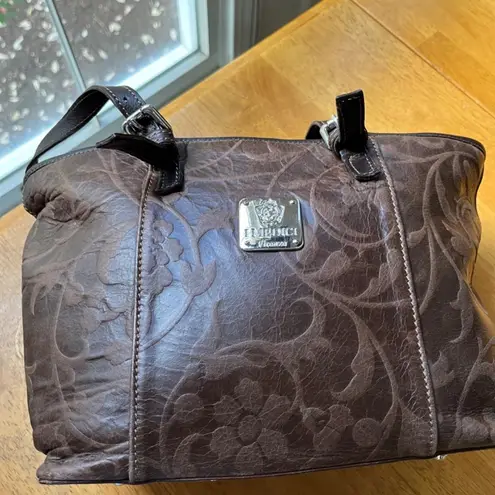 IMEDICI Firenze Leather Tote Purse Shoulder Bag Zip Around Italian Medium Size Brown