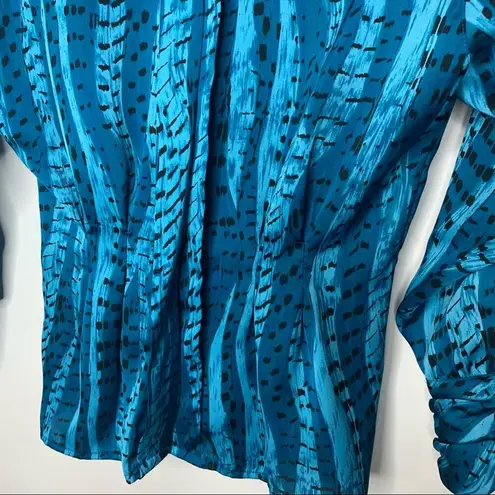 Vintage XS Blue Cinch Waist Blouse 80s 90s Glam Satin