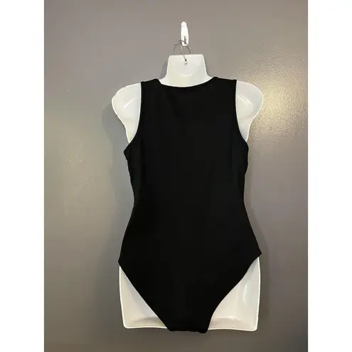 Gaze Bodysuit Womens Medium Black Deep V Neck Sleeveless Stretch Basic One Piece