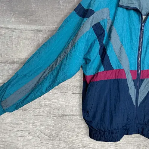 Athletic Works  90s Geometric Windbreaker Adult S Nylon Bright Blue Navy Vintage