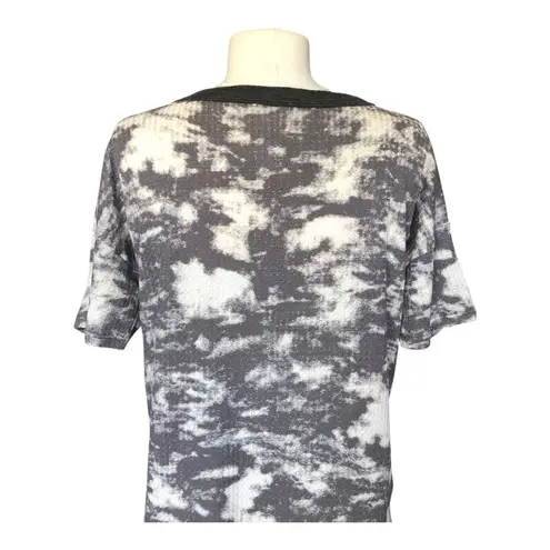 Bibi Tie Dye Print Top Contrast Caged Neck Short Sleeve Gray Women's Size Small