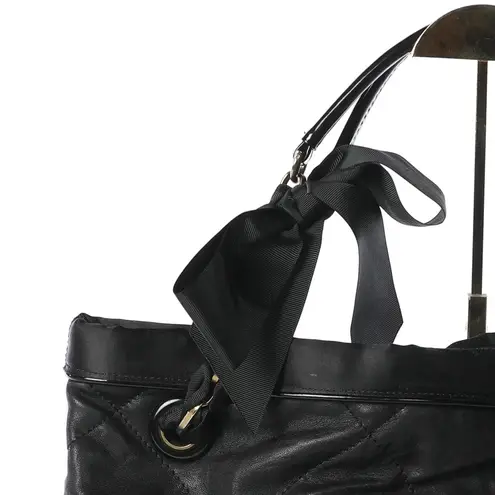 Lanvin Black Leather Diamond Stitch Bow Tie Tote